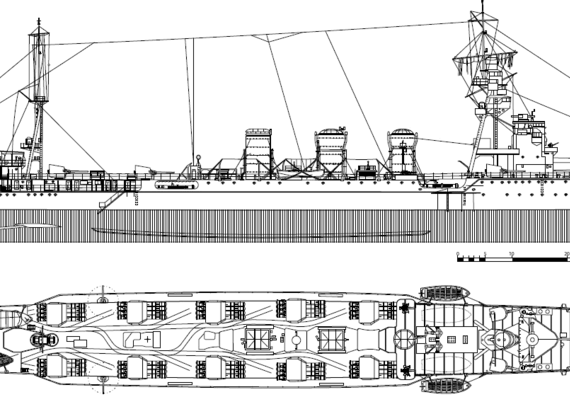 Корабль IJN Kiso [Light Cruiser] (1941) - чертежи, габариты, рисунки